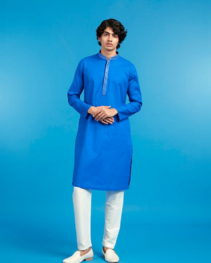 Diwas Men Mystic Mid Blue Cotton Kurta