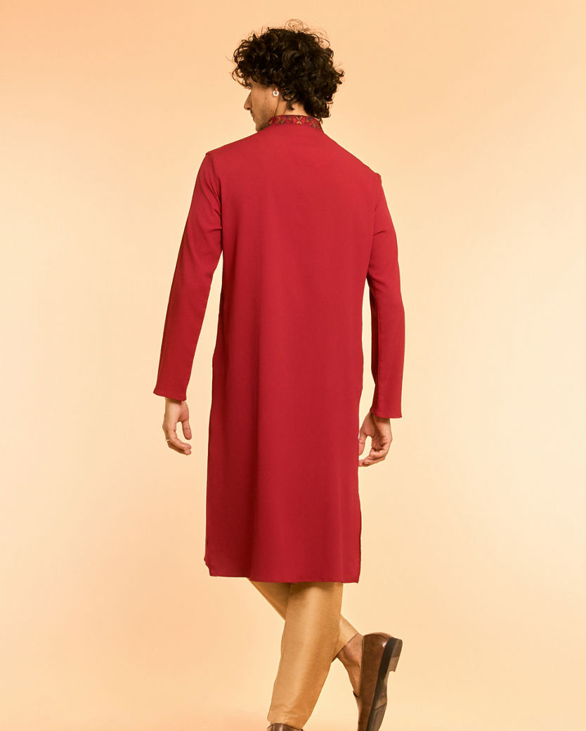 Diwas Men Elegant Red Spandex Kurta