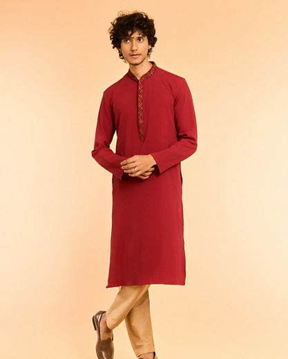 Diwas Men Elegant Red Spandex Kurta