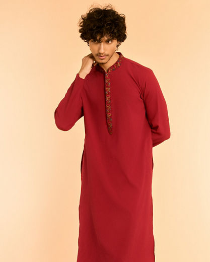 Diwas Men Elegant Red Spandex Kurta