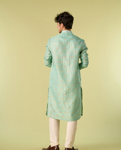 Diwas Men Aqua Green Silk Jewel Kurta