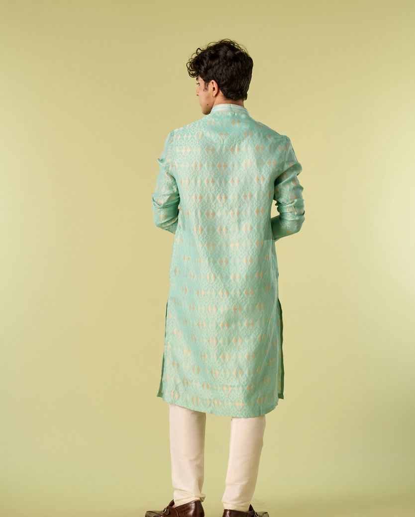Diwas Men Aqua Green Silk Jewel Kurta