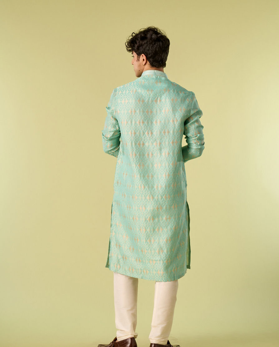 Diwas Men Aqua Green Silk Jewel Kurta