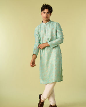 Diwas Men Aqua Green Silk Jewel Kurta