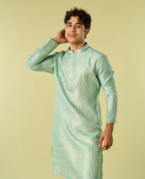 Diwas Men Aqua Green Silk Jewel Kurta
