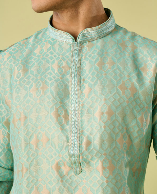 Diwas Men Aqua Green Silk Jewel Kurta
