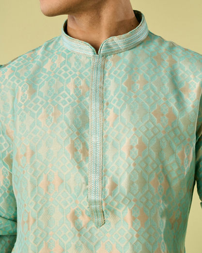 Diwas Men Aqua Green Silk Jewel Kurta