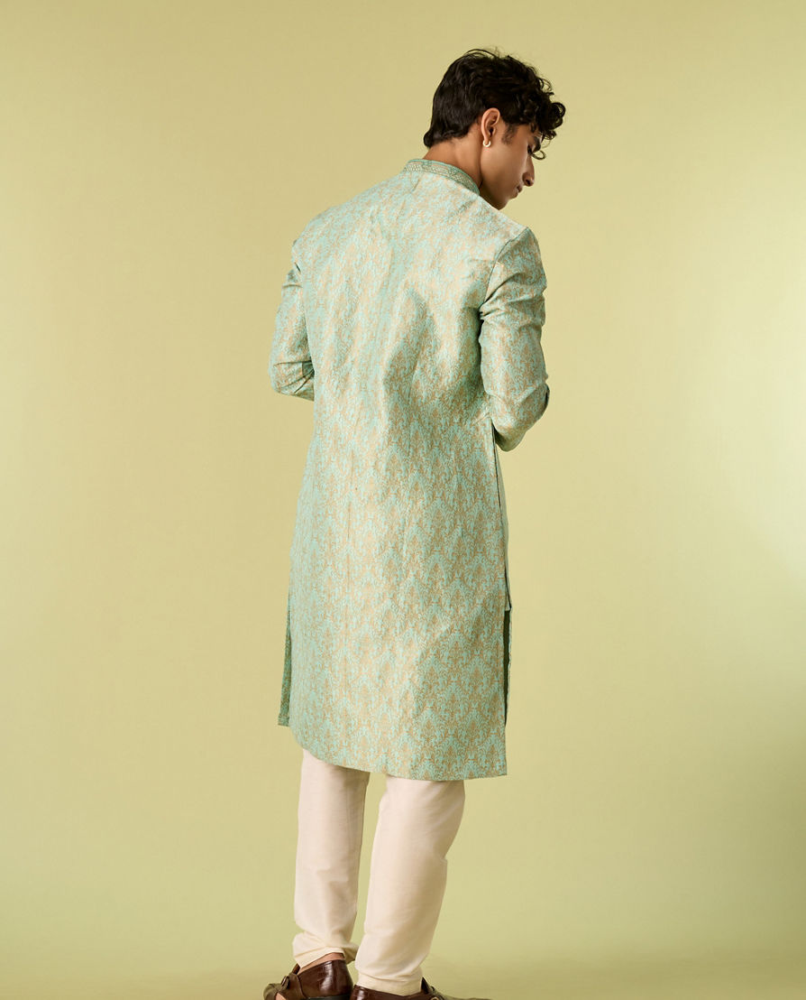 Diwas Men Aqua Green Brocade Kurta