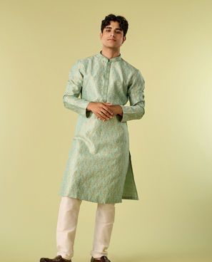 Diwas Men Aqua Green Brocade Kurta