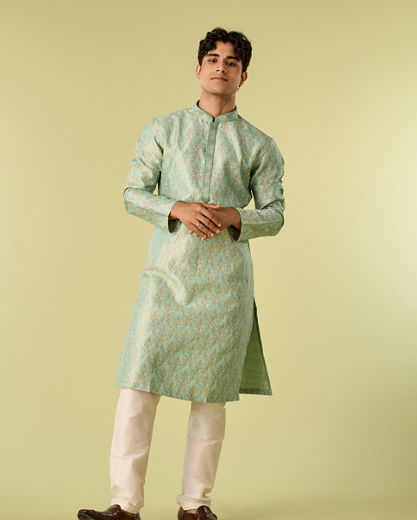 Diwas Men Aqua Green Brocade Kurta