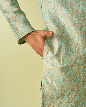 Diwas Men Aqua Green Brocade Kurta