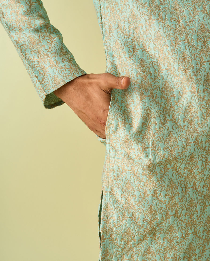 Diwas Men Aqua Green Brocade Kurta