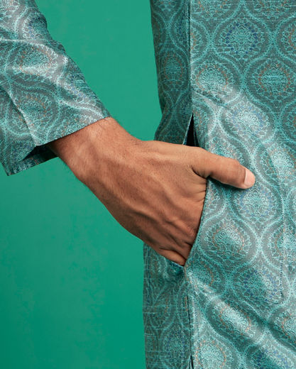 Diwas Men Teal Green Brocade Kurta