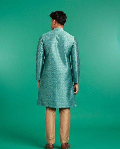 Diwas Men Teal Green Brocade Kurta