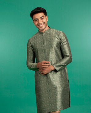 Diwas Men Enthralling Olive Green Kurta