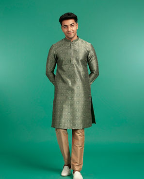 Diwas Men Enthralling Olive Green Kurta