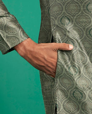 Diwas Men Enthralling Olive Green Kurta