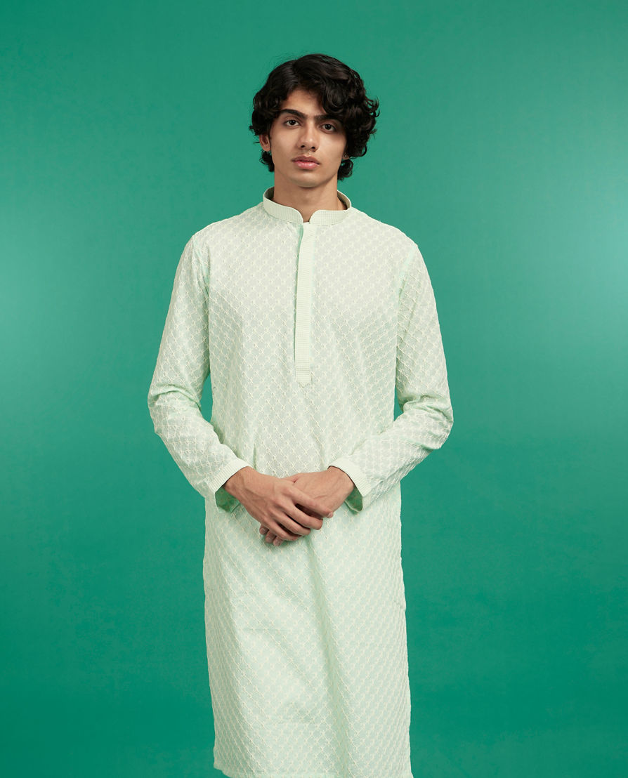 Diwas Men Aqua Green Charm Cotton Kurta