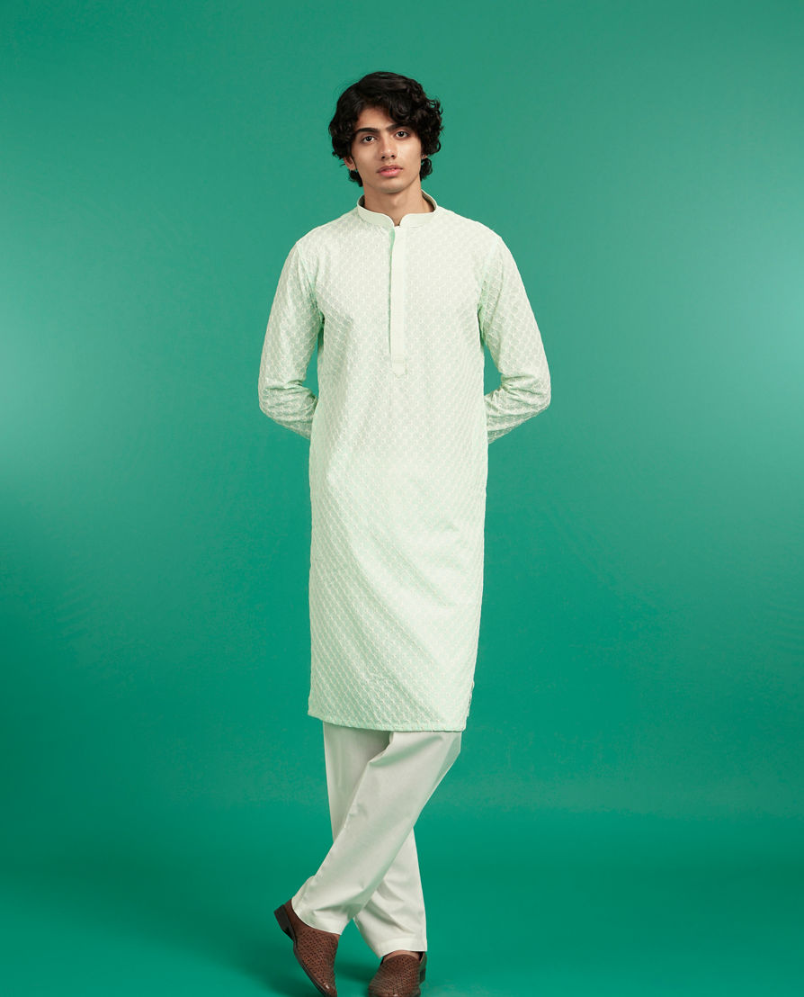 Diwas Men Aqua Green Charm Cotton Kurta