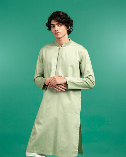 Diwas Men Embrace Green Cotton Kurta