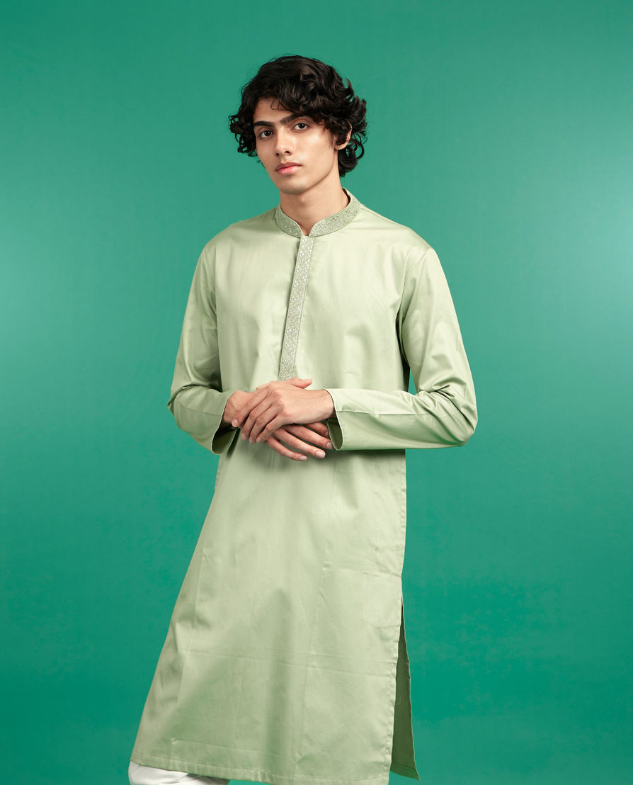 Diwas Men Embrace Green Cotton Kurta