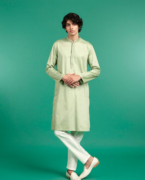 Diwas Men Embrace Green Cotton Kurta