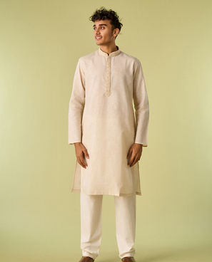 Diwas Men Cultural Beige Cotton Kurta