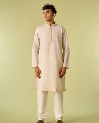 Diwas Men Cultural Beige Cotton Kurta