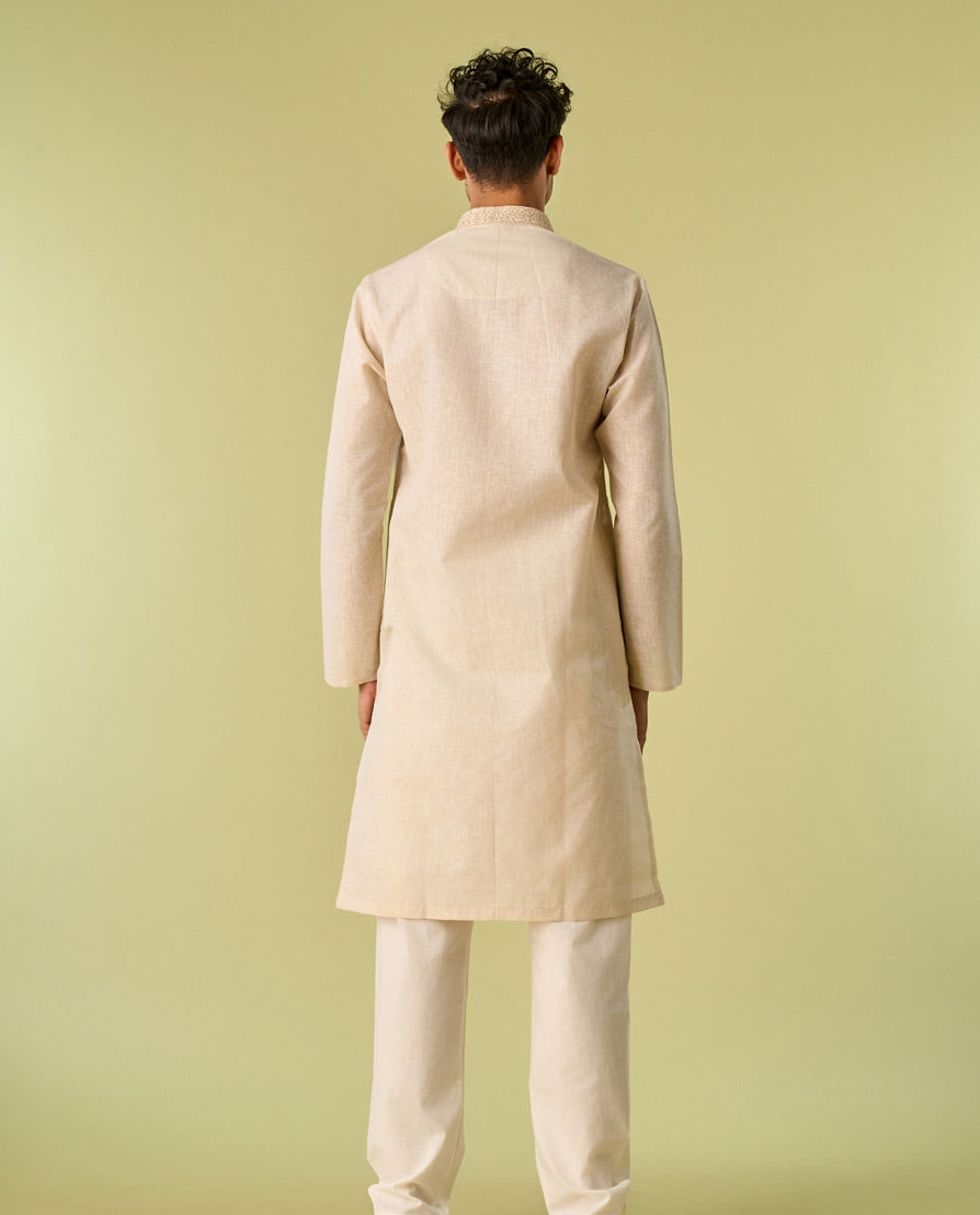 Diwas Men Cultural Beige Cotton Kurta