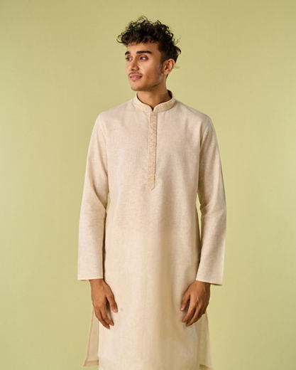 Diwas Men Cultural Beige Cotton Kurta