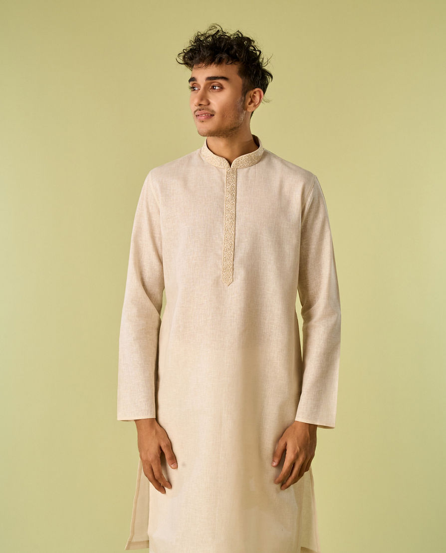 Diwas Men Cultural Beige Cotton Kurta