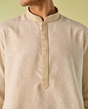 Diwas Men Cultural Beige Cotton Kurta