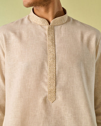 Diwas Men Cultural Beige Cotton Kurta