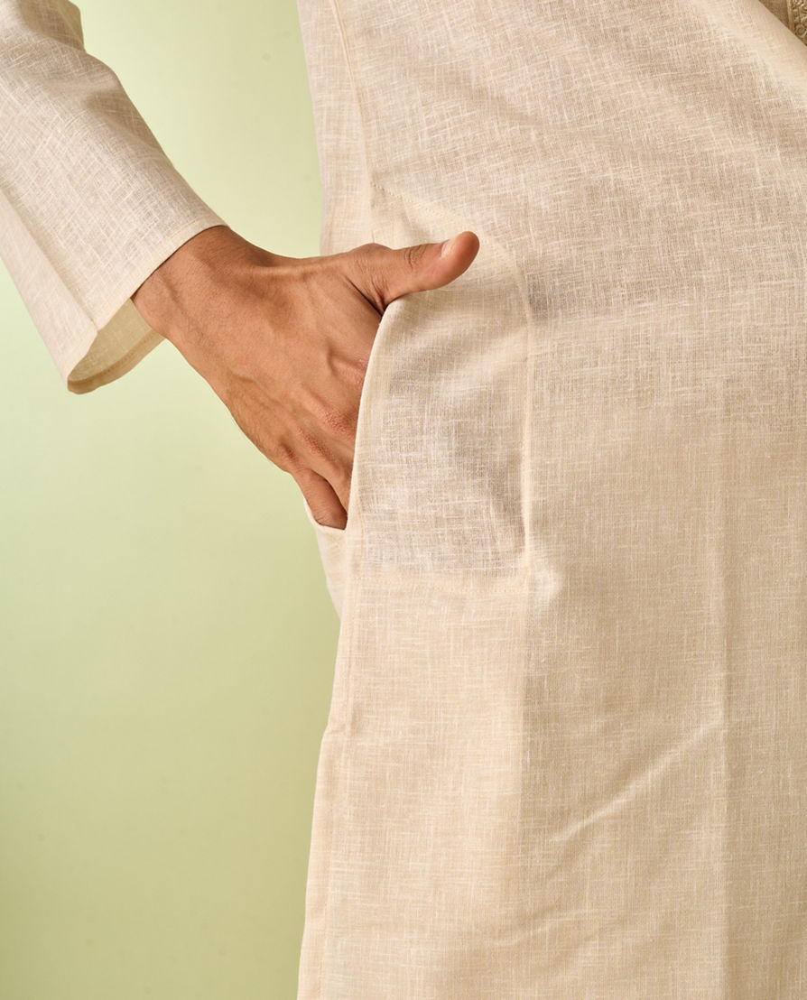 Diwas Men Cultural Beige Cotton Kurta