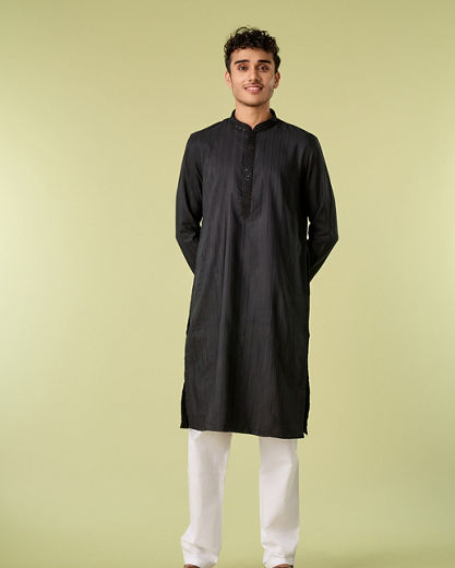 Diwas Men Elegant Black Silk Kurta