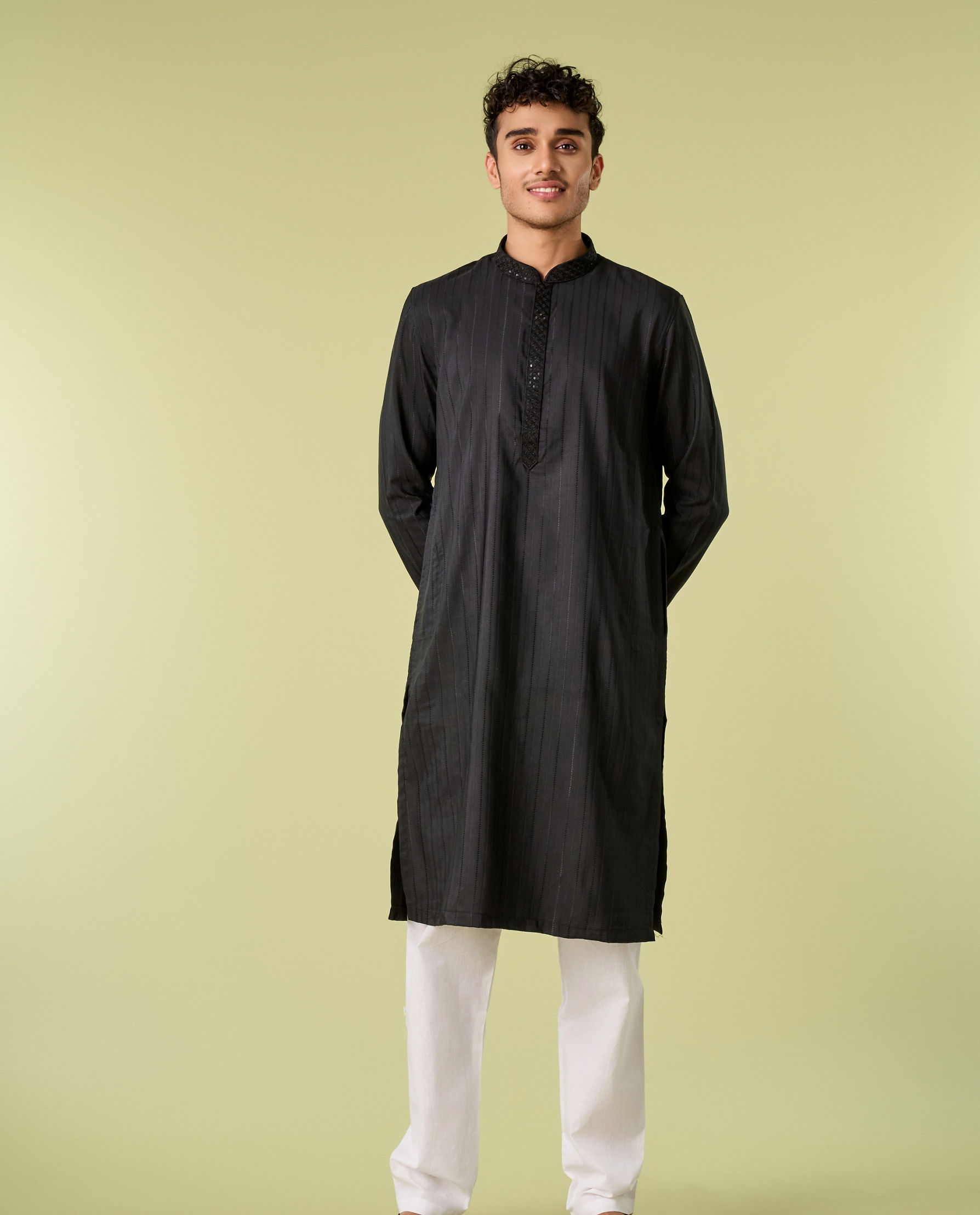 Diwas Men Elegant Black Silk Kurta