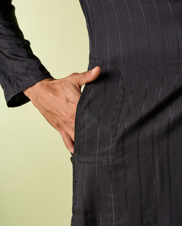 Diwas Men Elegant Black Silk Kurta