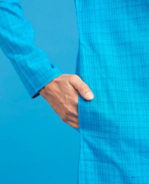 Diwas Men Mid Blue Cotton Splendor Kurta