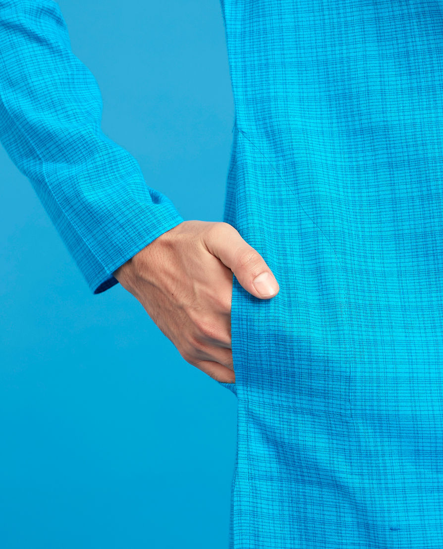 Diwas Men Mid Blue Cotton Splendor Kurta