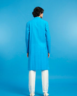Diwas Men Mid Blue Cotton Splendor Kurta