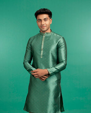 Diwas Men Olive Green Cotton Festive Kurta