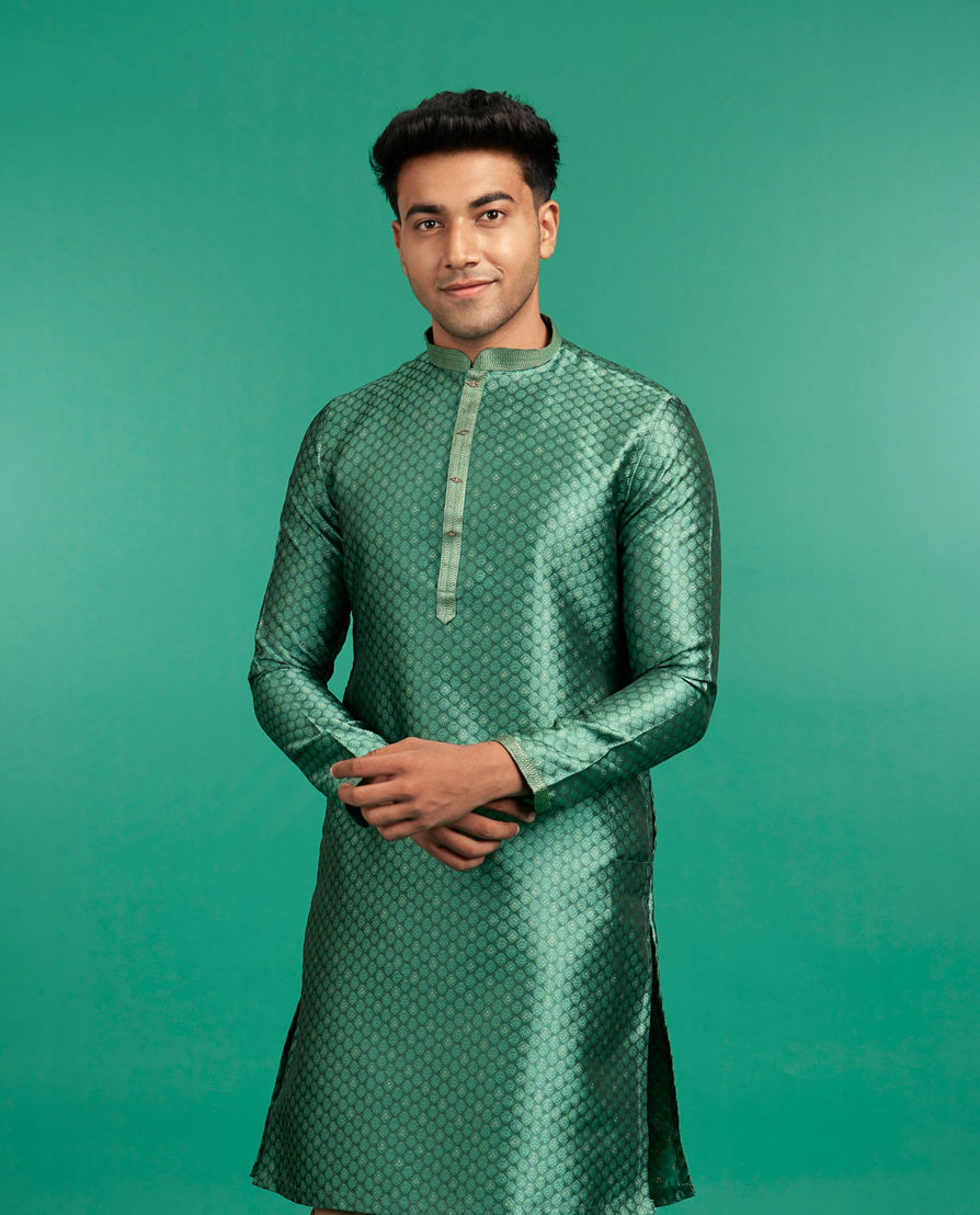 Diwas Men Olive Green Cotton Festive Kurta
