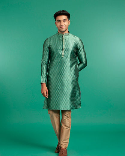Diwas Men Olive Green Cotton Festive Kurta