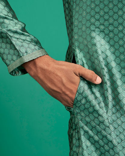 Diwas Men Olive Green Cotton Festive Kurta