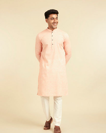 Diwas Men Peach Blended Viscose Kurta