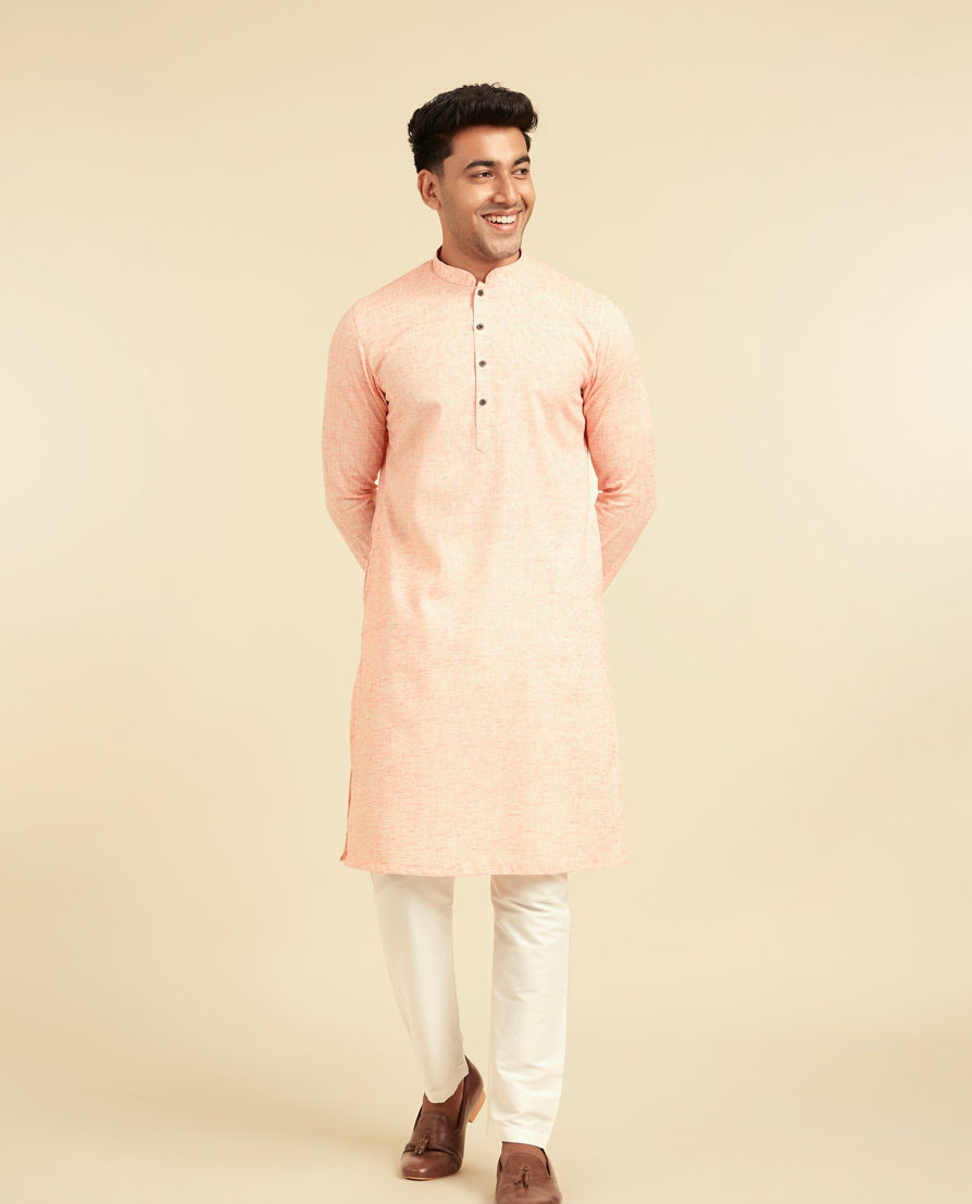 Diwas Men Peach Blended Viscose Kurta
