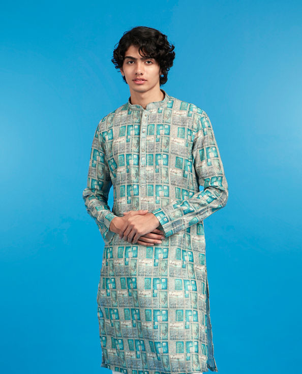 Diwas Men Elegant Turquoise Blue Kurta