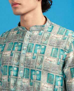 Diwas Men Elegant Turquoise Blue Kurta