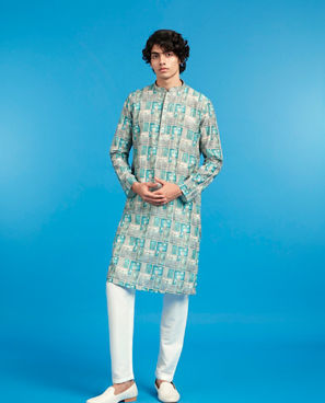 Diwas Men Elegant Turquoise Blue Kurta