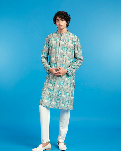 Diwas Men Elegant Turquoise Blue Kurta